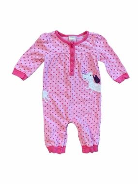 Gymboree Baby Girl Pink Polka Dot Dachshund Long Sleeved Onesie 3-6 months
